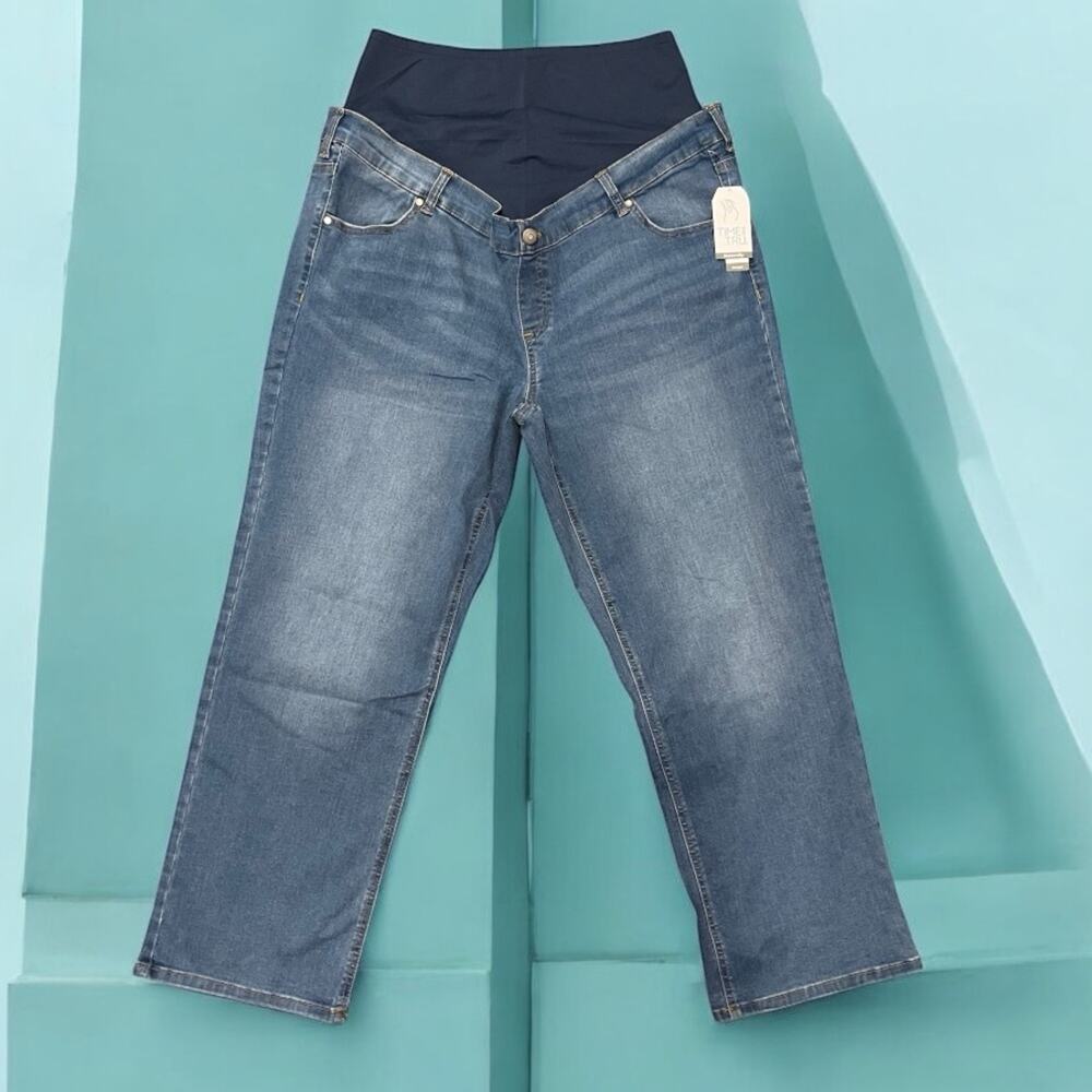 Time and Tru Maternity Straight Leg Jeans Blue Comfort Band Size XL 16-18